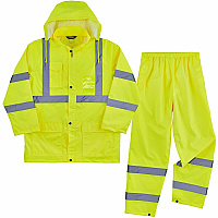 Ergodyne GloWear 8376K Hi-Vis Rain Suit Kits Recommended for: Construction, Utility, Emergency, Airline Crew, Railway Worker, Survey Crew - 3XL - Wind, Water, Rain Protection - Snap/Zipper Closure - 3 Pocket(s) - Polyester, Mesh, 150D Oxford Polye (25437)