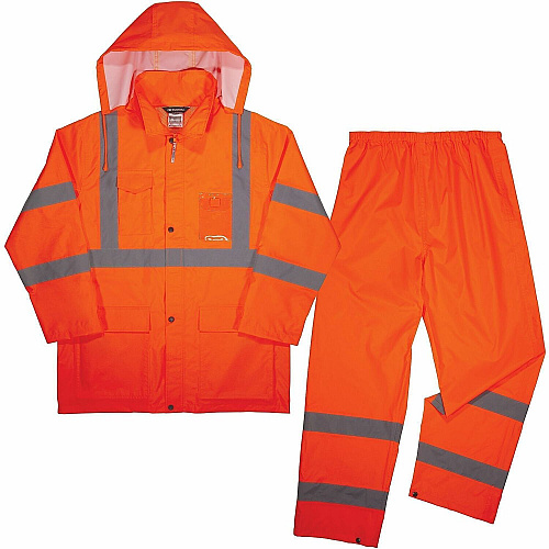 Ergodyne GloWear 8376K Hi-Vis Rain Suit Kits Recommended for: Construction, Utility, Emergency, Airline Crew, Railway Worker, Survey Crew - 5XL - Wind, Water, Rain Protection - Snap/Zipper Closure - 3 Pocket(s) - Polyester, Mesh, 150D Oxford Polye (25339)
