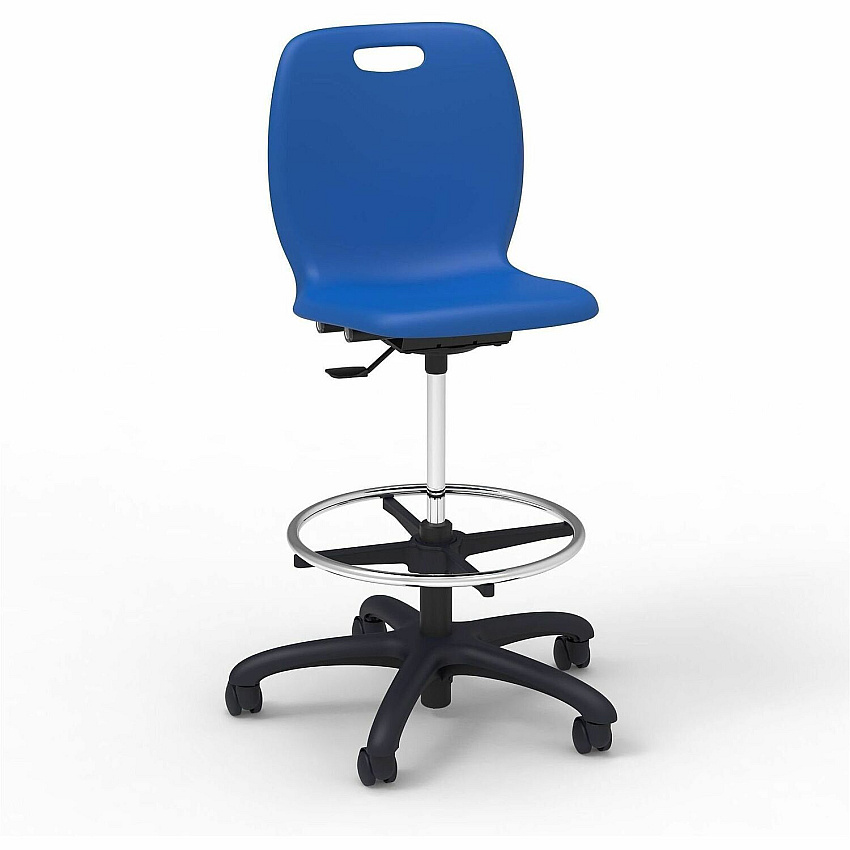 Lorell League Student Lab Stools 14" Height - Material: Polypropylene - Finish: Cobalt - Swivel, Ergonomic, Comfortable, Pneumatic Adjustment, 360&deg; Swivel, Mobility, Dual Wheel Caster, Hooded Caster, Swivel Casters - For Student (LLR83094MBEPL)