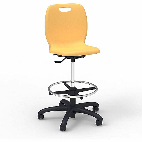 Lorell League Student Lab Stools 14" Height - Material: Polypropylene - Finish: Squash - Swivel, Ergonomic, Comfortable, Pneumatic Adjustment, 360&deg; Swivel, Mobility, Dual Wheel Caster, Hooded Caster, Swivel Casters - For Student (LLR83094YWPL)