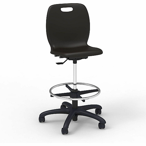 Lorell League Student Lab Stools 14" Height - Material: Polypropylene - Finish: Black - Swivel, Ergonomic, Comfortable, Pneumatic Adjustment, 360&deg; Swivel, Mobility, Dual Wheel Caster, Hooded Caster, Swivel Casters - For Student (LLR83094BKPL)