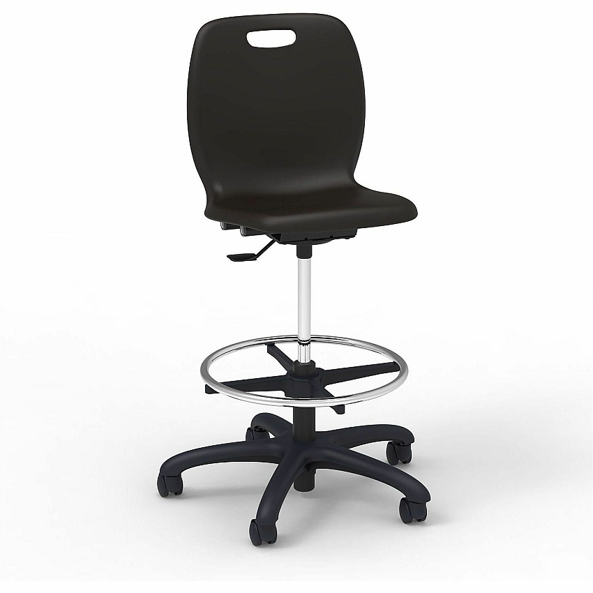 Lorell League Student Lab Stools 14" Height - Material: Polypropylene - Finish: Black - Swivel, Ergonomic, Comfortable, Pneumatic Adjustment, 360&deg; Swivel, Mobility, Dual Wheel Caster, Hooded Caster, Swivel Casters - For Student (LLR83094BKPL)