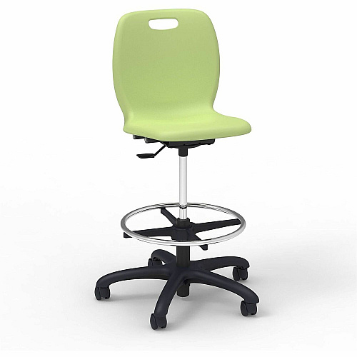 Lorell League Student Lab Stools 14" Height - Material: Polypropylene - Finish: Green Apple - Swivel, Ergonomic, Comfortable, Pneumatic Adjustment, 360&deg; Swivel, Mobility, Dual Wheel Caster, Hooded Caster, Swivel Casters - For Student (LLR83094GNPL)