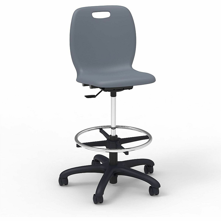 Lorell League Student Lab Stools 14" Height - Material: Polypropylene - Finish: Graphite - Swivel, Ergonomic, Comfortable, Pneumatic Adjustment, 360&deg; Swivel, Mobility, Dual Wheel Caster, Hooded Caster, Swivel Casters - For Student (LLR83094GYPL)