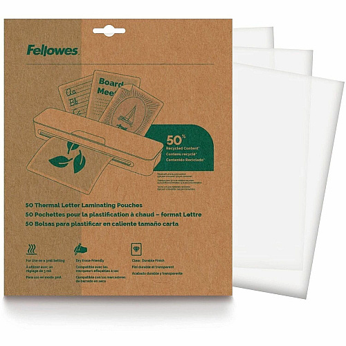 Fellowes Sustainable Laminating Sheets Sheet Size Supported: Letter 8.50" Width x 11" Length - Laminating Pouch/Sheet Size: 3 mil Thickness - for Laminator - Dry Erase Friendly, Photo-safe, Water Resistant, Bubble-free - Clear (100145863)