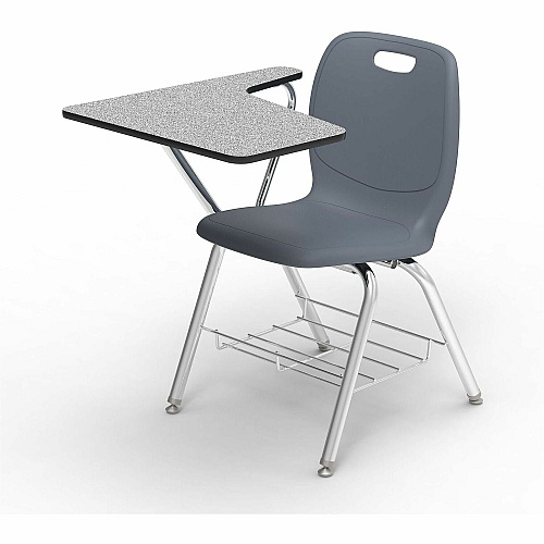 Lorell League Student Chair-Desk Combos with Tablet Arm Material: High Pressure Laminate (HPL), Polypropylene, Nylon - Finish: Gray Nebula, Chrome, Graphite - Compact, Armrest, Glide, Book Rack, Swivel, Easy to Clean - For Classroom, Traini (LLR99907GYPL)