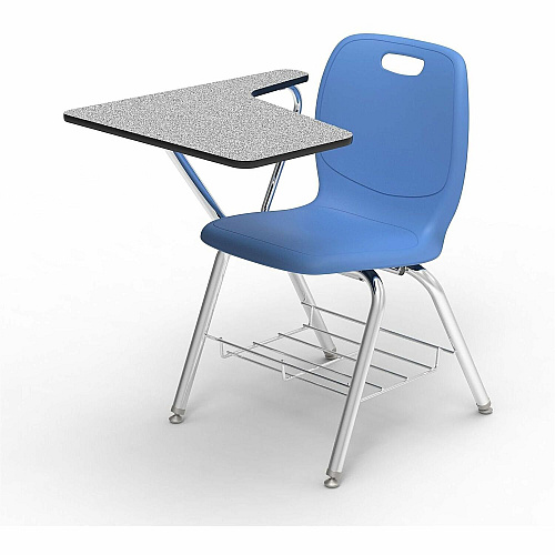 Lorell League Student Chair-Desk Combos with Tablet Arm Material: High Pressure Laminate (HPL), Polypropylene, Nylon - Finish: Gray Nebula, Chrome, Sky Blue - Compact, Armrest, Glide, Book Rack, Swivel, Easy to Clean - For Classroom, Train (LLR99907LBEPL)
