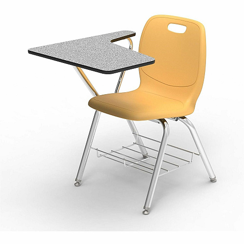 Lorell League Student Chair-Desk Combos with Tablet Arm Material: High Pressure Laminate (HPL), Polypropylene, Nylon - Finish: Gray Nebula, Chrome, Squash - Compact, Armrest, Glide, Book Rack, Swivel - For Classroom, Training Room, Book, St (LLR99907YWPL)