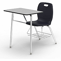Lorell League Student Desk-Chair Combo Material: High Pressure Laminate (HPL), Polypropylene, Nylon - Finish: Gray Nebula, Chrome, Black - Glide, Book Rack, Swivel, Easy to Clean - For Classroom, Storage, Book, Notebook, Student (LLR99908BKPL)