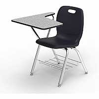 Lorell League Student Chair-Desk Combos with Tablet Arm Material: High Pressure Laminate (HPL), Polypropylene, Nylon - Finish: Gray Nebula, Chrome, Black - Compact, Armrest, Glide, Book Rack, Swivel, Easy to Clean - For Classroom, Training  (LLR99907BKPL)