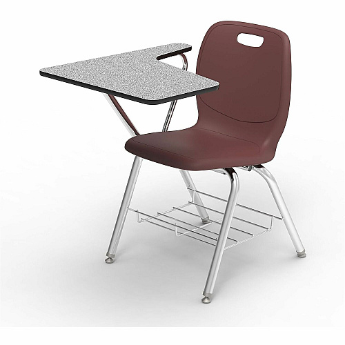 Lorell League Student Chair-Desk Combos with Tablet Arm Material: High Pressure Laminate (HPL), Polypropylene, Nylon - Finish: Gray Nebula, Chrome, Burgundy - Compact, Armrest, Glide, Book Rack, Swivel, Easy to Clean - For Classroom, Traini (LLR99907BYPL)