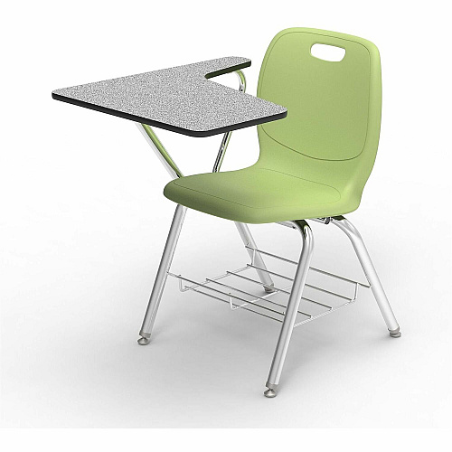 Lorell League Student Chair-Desk Combos with Tablet Arm Material: High Pressure Laminate (HPL), Polypropylene, Nylon - Finish: Gray Nebula, Chrome, Green Apple - Compact, Armrest, Glide, Book Rack, Swivel, Easy to Clean - For Classroom, Tra (LLR99907GNPL)