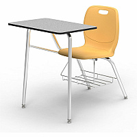 Lorell League Student Desk-Chair Combo Material: High Pressure Laminate (HPL), Polypropylene, Nylon - Finish: Gray Nebula, Chrome, Squash - Glide, Book Rack, Swivel, Easy to Clean - For Classroom, Storage, Book, Notebook, Student (LLR99908YWPL)