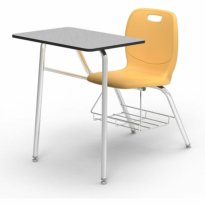 Lorell League Student Desk-Chair Combo Material: High Pressure Laminate (HPL), Polypropylene, Nylon - Finish: Gray Nebula, Chrome, Squash - Glide, Book Rack, Swivel, Easy to Clean - For Classroom, Storage, Book, Notebook, Student (LLR99908YWPL)