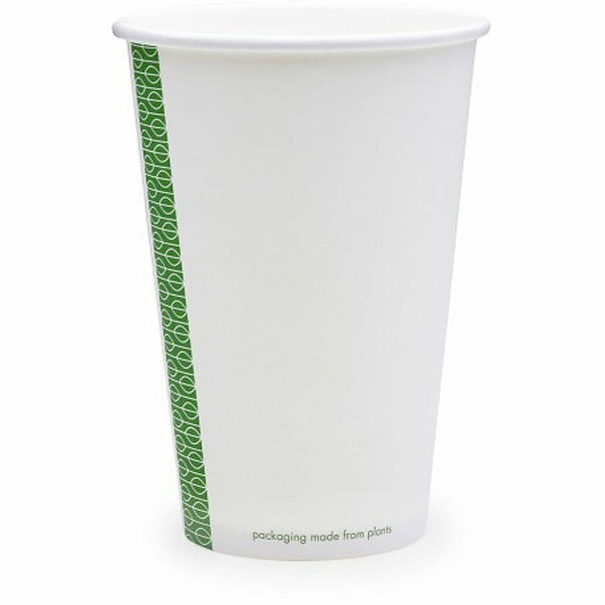 Vegware 89-Series Single-Wall Hot Cups 16 fl oz - White, Green - Polylactic Acid (PLA), Paperboard - Hot Drink, Coffee, Tea, Soup - 1000 / Carton (LV16G)