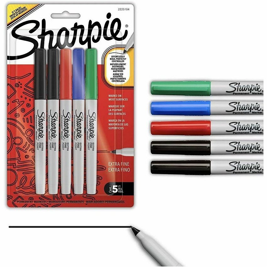 Sharpie X-fine Point Permanent Marker Extra Fine, Bold Marker Point - Assorted Ink - Plastic Barrel - Multipurpose - 5 (2225104)