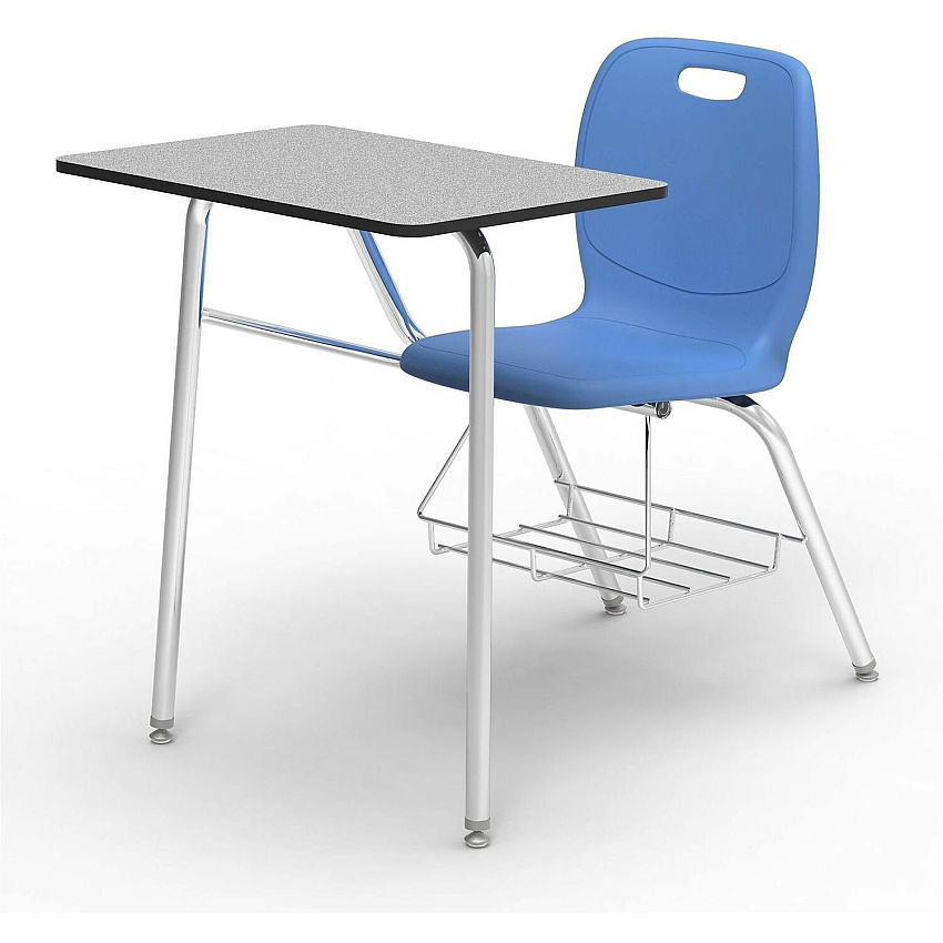 Lorell League Student Desk-Chair Combo Material: High Pressure Laminate (HPL), Polypropylene, Nylon - Finish: Gray Nebula, Chrome, Sky Blue - Glide, Book Rack, Swivel, Easy to Clean - For Classroom, Storage, Book, Notebook, Student (LLR99908LBEPL)