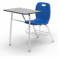 Lorell League Student Desk-Chair Combo Material: High Pressure Laminate (HPL), Polypropylene, Nylon - Finish: Gray Nebula, Chrome, Cobalt - Glide, Book Rack, Swivel, Easy to Clean - For Classroom, Storage, Book, Notebook, Student (LLR99908MBEPL)