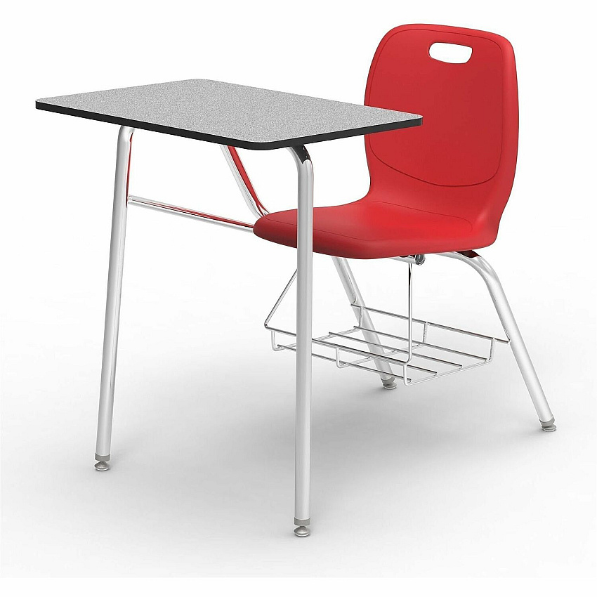 Lorell League Student Desk-Chair Combo Material: High Pressure Laminate (HPL), Polypropylene, Nylon - Finish: Gray Nebula, Chrome, Red - Glide, Book Rack, Swivel, Easy to Clean - For Classroom, Storage, Book, Notebook, Student (LLR99908RDPL)