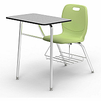 Lorell League Student Desk-Chair Combo Material: High Pressure Laminate (HPL), Polypropylene, Nylon - Finish: Gray Nebula, Chrome, Green Apple - Glide, Book Rack, Swivel, Easy to Clean - For Classroom, Storage, Book, Notebook, Student (LLR99908GNPL)
