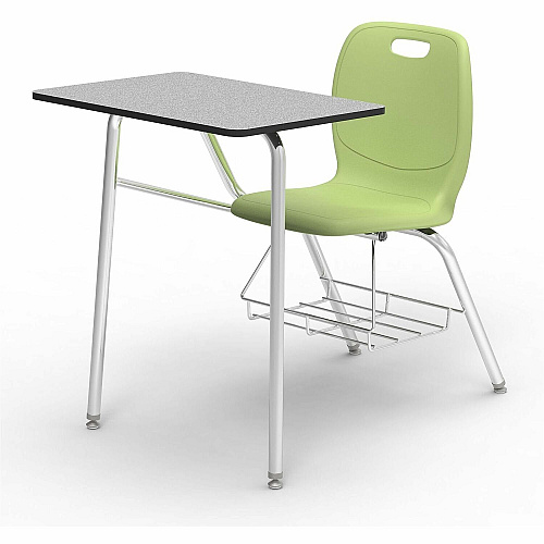 Lorell League Student Desk-Chair Combo Material: High Pressure Laminate (HPL), Polypropylene, Nylon - Finish: Gray Nebula, Chrome, Green Apple - Glide, Book Rack, Swivel, Easy to Clean - For Classroom, Storage, Book, Notebook, Student (LLR99908GNPL)