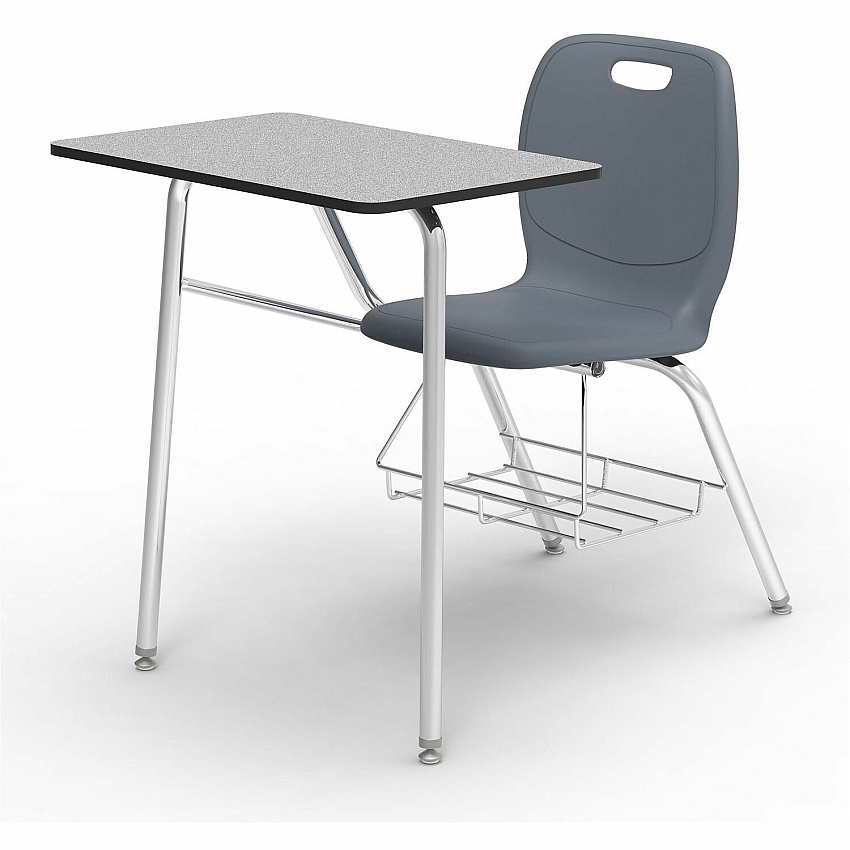 Lorell League Student Desk-Chair Combo Material: High Pressure Laminate (HPL), Polypropylene, Nylon - Finish: Gray Nebula, Chrome, Graphite - Glide, Book Rack, Swivel, Easy to Clean - For Classroom, Storage, Book, Notebook, Student (LLR99908GYPL)