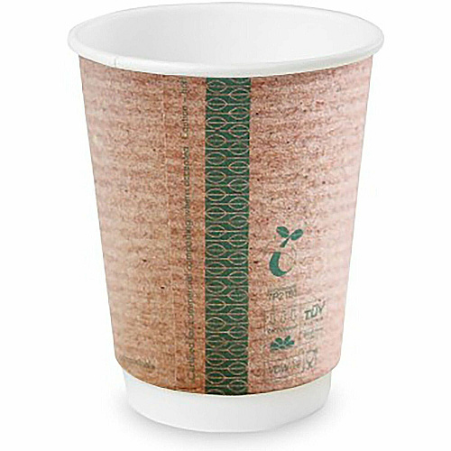 Vegware Double-Wall Hot Cups 12 fl oz - Brown - Polylactic Acid (PLA) - Coffee, Tea, Hot Drink, Soup - 500 / Carton (VDWK12)
