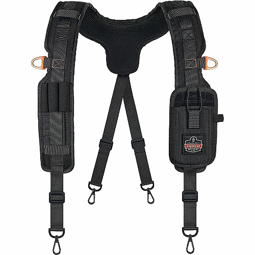 Ergodyne Arsenal 5566 Tool Belt Suspenders - Tool Tethering Attachment Point Adjustable - 5.07 lb Load Capacity - Extra Large (XL)/Extra Extra Large (XXL) - Clip Attachment - Black - Polyester - 1 / Each (13566)
