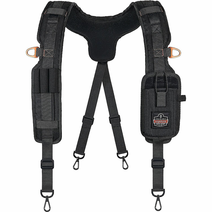 Ergodyne Arsenal 5566 Tool Belt Suspenders - Tool Tethering Attachment Point Adjustable - 5.07 lb Load Capacity - Extra Small (XS)/Large (L) - Clip Attachment - Black - Polyester - 1 / Each (13564)