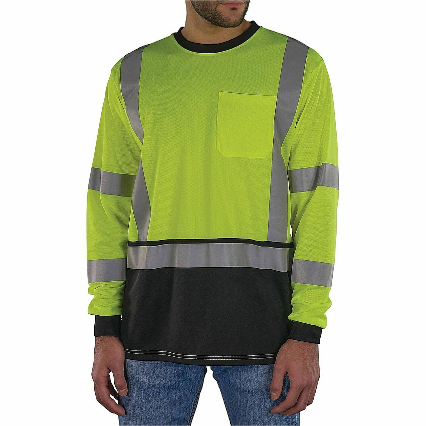 Ergodyne GloWear 8369BK Essential Hi-Vis Long Sleeve T-Shirt Large Size - Unisex - Polyester, Fabric - Black, Lime (22204)