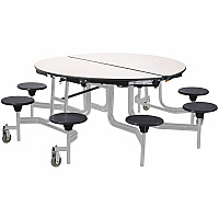 National Public Seating Mobile Stool Units Round Table Top - Finish: Black - Gray Nebula Table Top - Washable, Handle, Lockable, Easy to Clean, Rolling Caster, Laminated (TR60SMPPGY10)