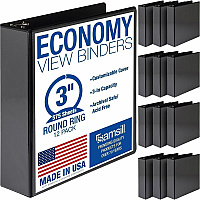 Samsill Light-Duty 3-Ring Binders 3" Binder Capacity - Letter - 8 1/2" x 11" Sheet Size - 550 Sheet Capacity - 3 Ring - Fastener: Round Ring - Pocket: 2, Internal - Fiberboard - Black - Recycled - Clear Overlay, Pocket, Lay Flat, PVC-free, Clea (MP128580)
