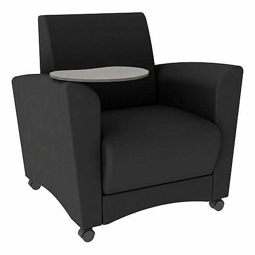 Learniture Shapes Series II Common Area Chair w/Tablet Arm Foam, Vinyl, Polyurethane Seat Material - Wood Frame Material - Black Smooth Grain - Armrest (LNT1601BKCS)