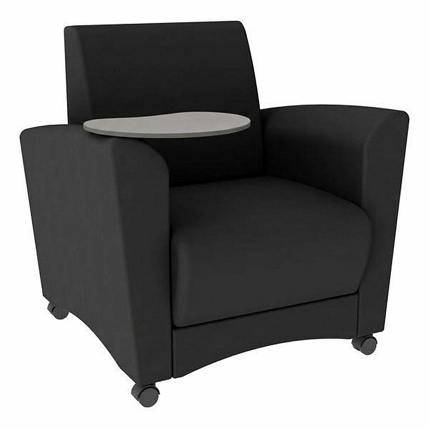 Learniture Shapes Series II Common Area Chair w/Tablet Arm Foam, Vinyl, Polyurethane Seat Material - Wood Frame Material - Black Smooth Grain - Armrest (LNT1601BKCS)