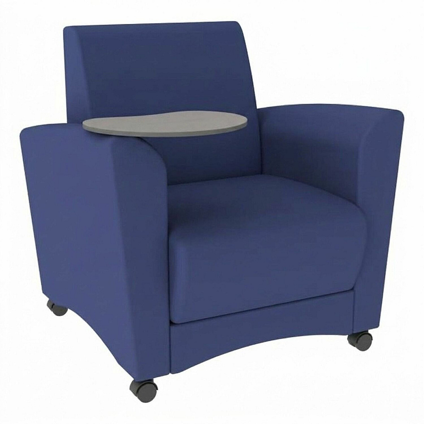 Learniture Shapes Series II Common Area Chair w/Tablet Arm Foam, Vinyl, Polyurethane Seat Material - Wood Frame Material - Navy Smooth Grain - Armrest (LNT1601266CS)