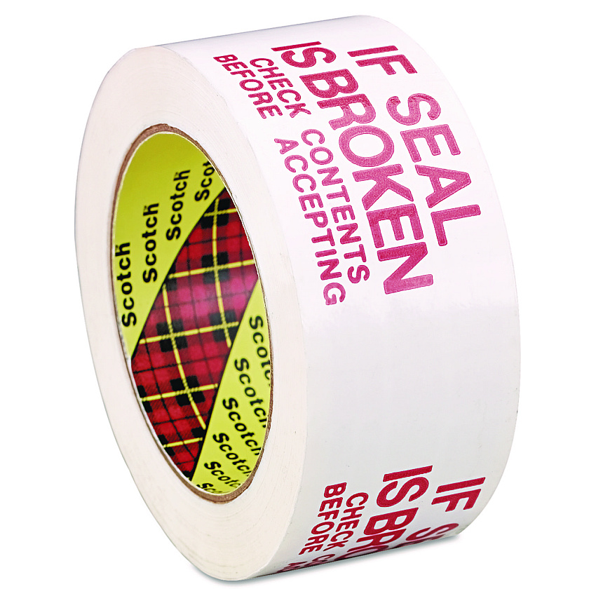 Scotch Printed Message Box Sealing Tape, 3" Core, 1.88" x 109 yds, Red/White (3771)