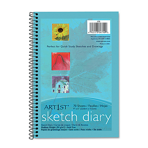Pacon Art1st Sketch Diary, 64 lb Text Paper Stock, Blue Cover, (70) 9 x 6 Sheets (4790)