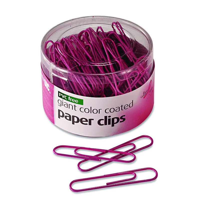 Officemate Pink Coated Paper Clips, Breast Cancer Awareness, Giant, PET-Coated, Pink, 80/Pack (08908)