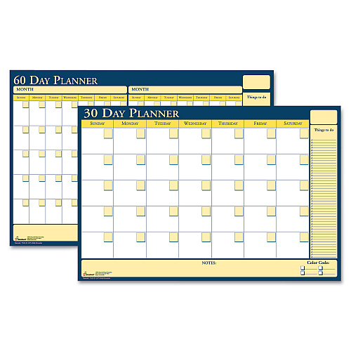 AbilityOne 7520012074058, SKILCRAFT 30-Day/60-Day Reversible/Erasable Flexible Planner, 36 x 24, White/Yellow/Blue Sheets, Undated