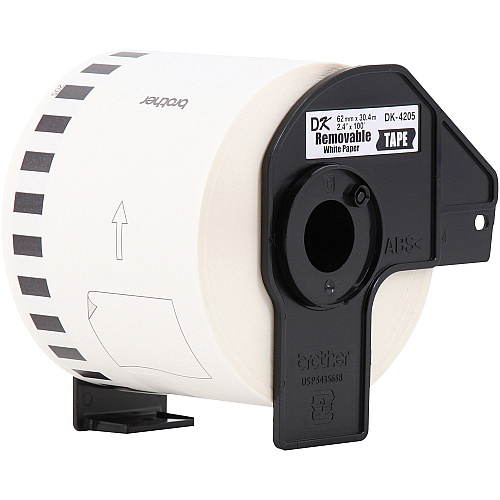 Brother Continuous Length White Film DK Tape 2 1/2" Width x 100 ft Length - Removable Adhesive - Direct Thermal - White - Paper - Adhesive - 1 Roll (DK4205)