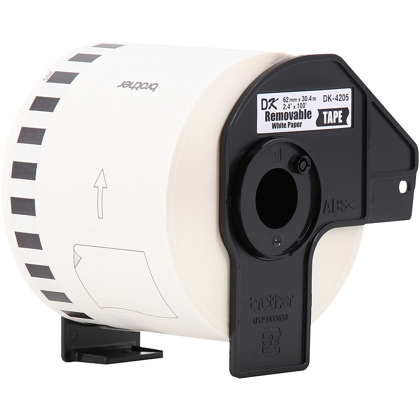 Brother Continuous Length White Film DK Tape 2 1/2" Width x 100 ft Length - Removable Adhesive - Direct Thermal - White - Paper - Adhesive - 1 Roll (DK4205)