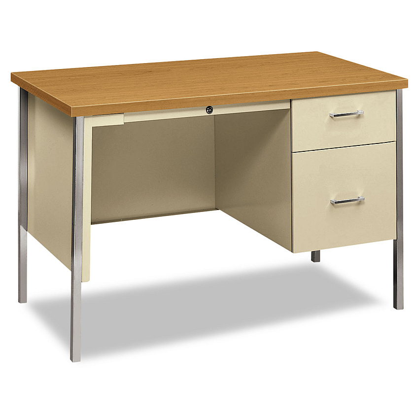 HON 34000 Series Right Pedestal Desk, 45.25" x 24" x 29.5", Harvest/Putty (34002RCL)