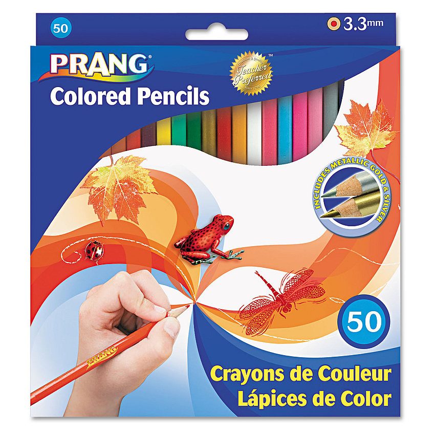 Prang Colored Pencil Sets, 3.3 mm, 2B, Assorted Lead and Barrel Colors, 50/Pack (22480)