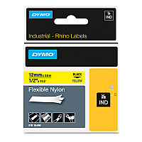 DYMO Rhino Flexible Nylon Industrial Label Tape, 0.5" x 11.5 ft, Yellow/Black Print (18490)