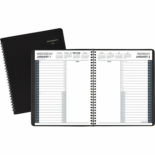 At-A-Glance 24-HourAppointment Book Planner Medium - Julian Dates - Daily - 1 Year - January 2026 to December 2026 - 12:00 AM to 11:00 PM - Hourly - 1 Day Single Page Layout - 7" x 8 3/4" Sheet Size - White Sheet - Wire Bound - Black - Simulated (7082405)