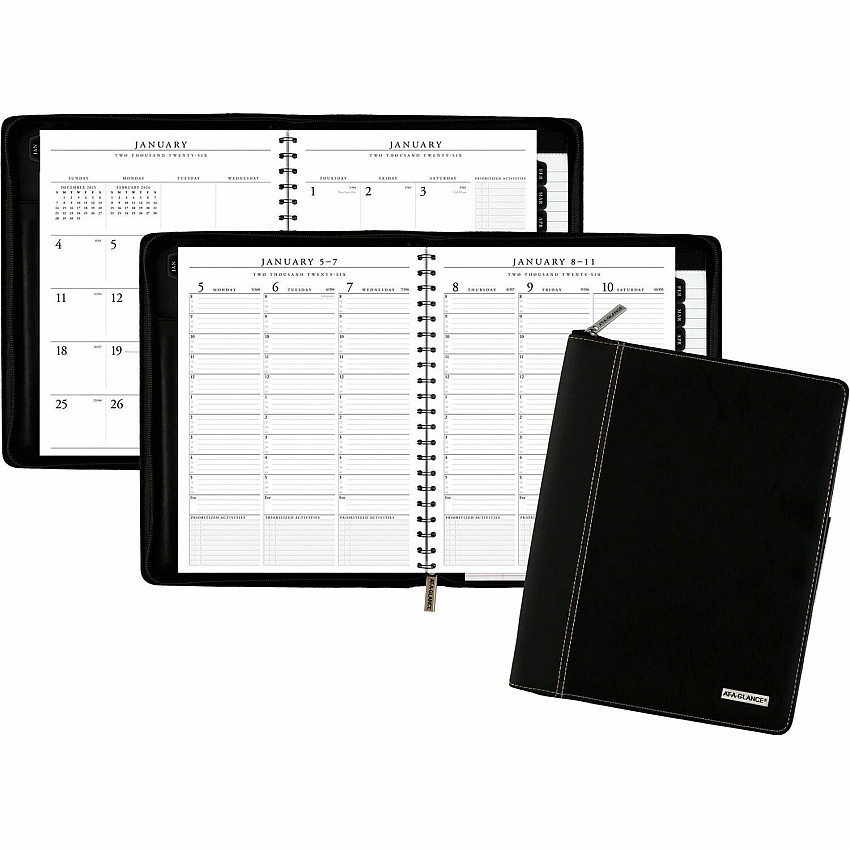 At-A-Glance Executive Appointment Book with Zipper Large - Julian Dates - Weekly, Monthly - 12 Month - January 2026 to December 2026 - 8:00 AM to 5:45 PM - Quarter-hourly - 1 Week, 1 Month Double Page Layout - 8 1/4" x 11" Sheet Size - White Sh (70NX8105)