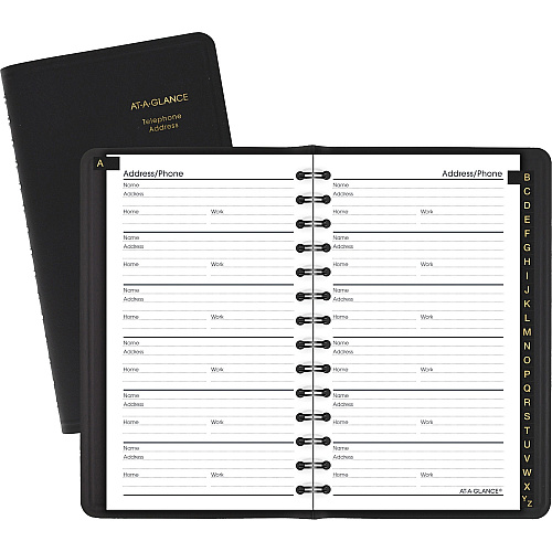 At-A-Glance Small Telephone Address Book Wire Bound - Black - Leather - 1 Each (8020105)