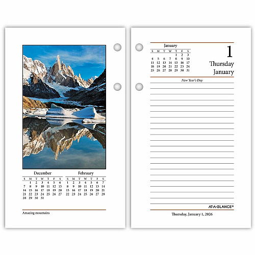 At-A-Glance Photographic Loose-Leaf Desk Calendar Refill Standard - Julian Dates - Daily - 12 Month - January 2026 to December 2026 - 1 Day Double Page Layout - 3 1/2" x 6" Sheet Size - White Sheet - 2-ring - Desktop, Desk - Paper - Ruled, Refere (E41750)