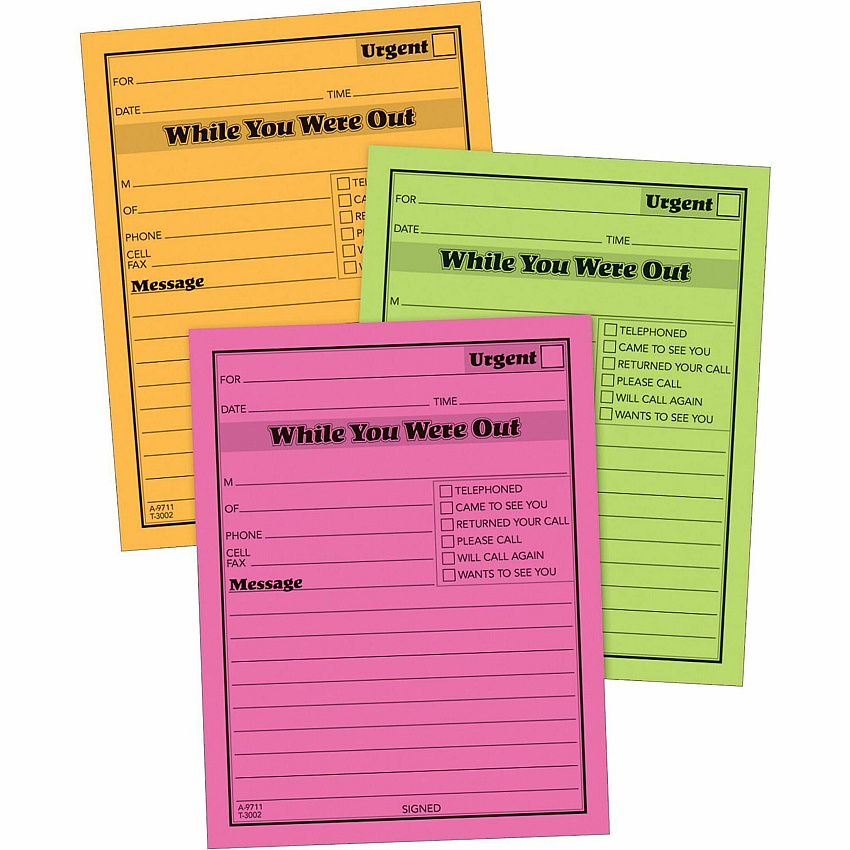 Adams Neon While You Were Out Message Pads 50 Sheet(s) - Gummed - 4" x 5" Sheet Size - Assorted - Assorted Sheet(s) - 6 / Pack (9711NEON)