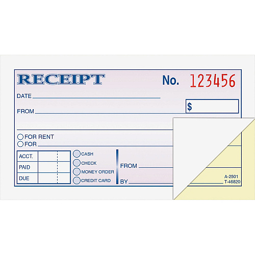 Adams Money/rent Receipt Books 50 Sheet(s) - Tape Bound - 2 Part - 2.75" x 5.37" Form Size - White - Assorted Sheet(s) - 1 Each (DC2501)